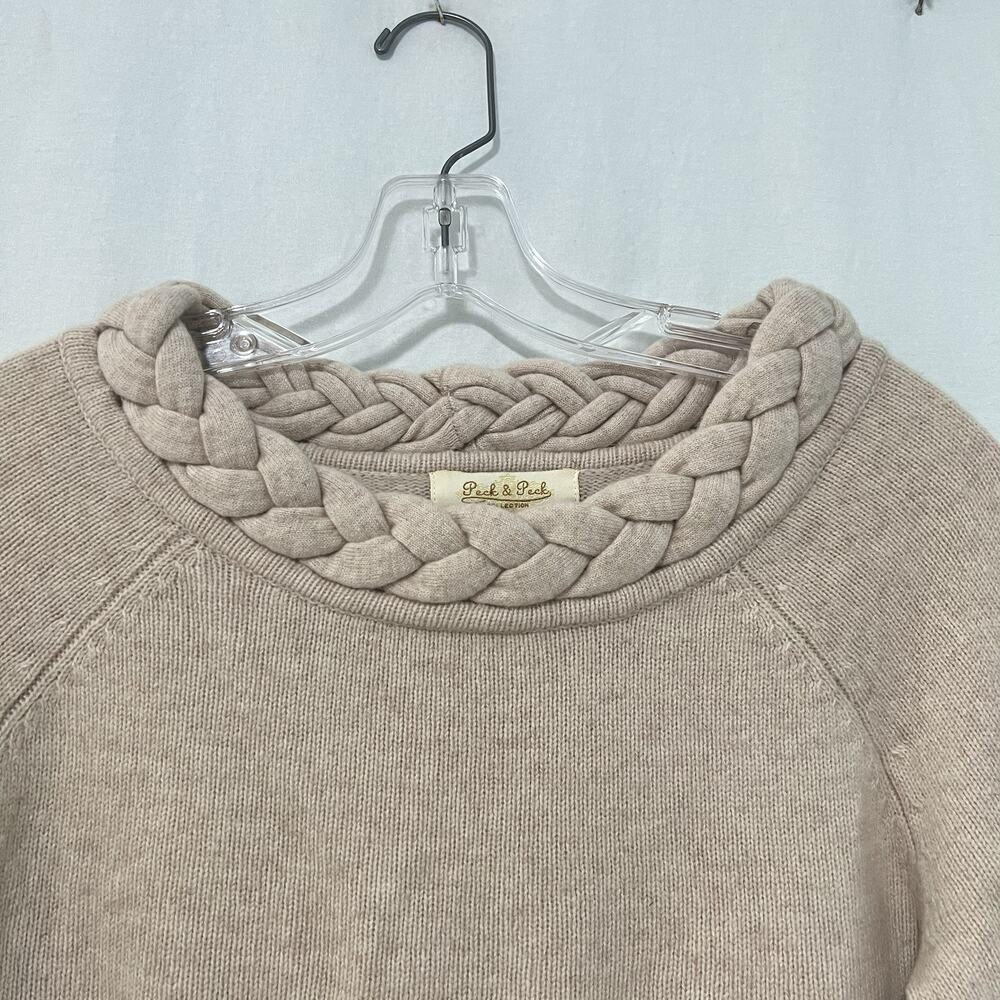 Peck & Peck Wool Cashmere Knit Pullover Sweater Medium Braided Neck Cream Luxe - Picture 2 of 10